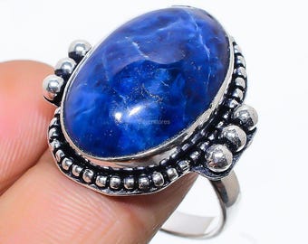 Sodalite Artisan Ring 925 Sterling Silver Blue Stone Jewelry