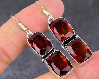Garnet Drop Dangle Earrings 925 Sterling Silver January Birthstone Jewelry