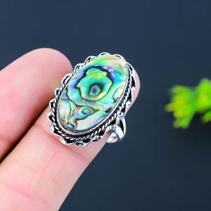 Precious Abalone Shell Ring, Blue Gemstone Ring, Band Ring, 925 Sterling Silver Jewelry, Engagement Gift, Ring For Sister