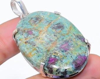 Ruby in Fuchsite Boho Green Pendant 925 Solid Sterling Silver Jewelry