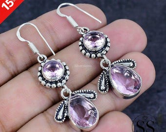 Faceted Pink Kunzite Earrings, Pear Shape Pink Gemstones, 925 Sterling Silver Hook Earring, Beautiful Gift For Girlfriend