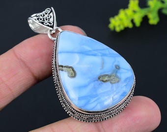 Owyhee Opal Designer Pendant 925 Sterling Silver Blue Stone Jewelry