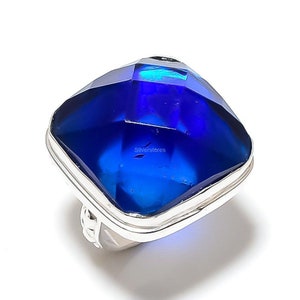 100% Genuine London Blue Topaz Ring, Gemstone Ring, Blue Band Ring, 925 ...