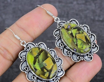 Natural Stichtite Earrings, Green Gemstone Earrings, Drop & Dangle Earrings, 925 Sterling Silver Jewelry, Wedding Gift, Earrings For Sister