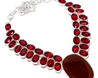 Rare Carnelian Necklace, Red Gemstone Necklace, Chain Necklace, 925 Sterling Silver Jewelry, Wedding Anniversary Gift, Necklace For Mother
