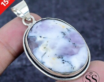 Natural Dendrite Opal Pendant, Oval Shape Gemstones, 925 Sterling Silver Jewelry Pendant, Beautiful Gift For Anniversary