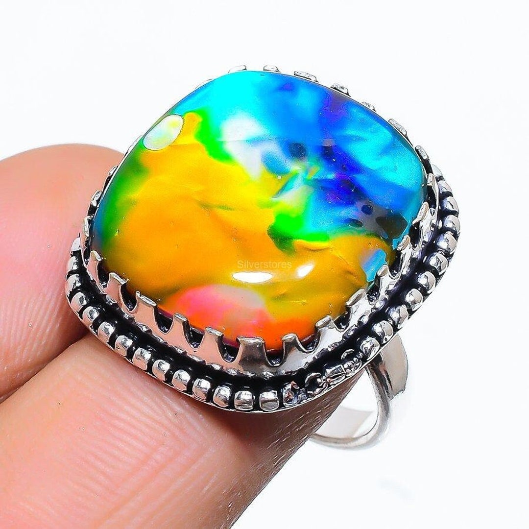 100% Genuine Dichroic Glass Ring, Multi Color Gemstone Ring, Band Ring ...