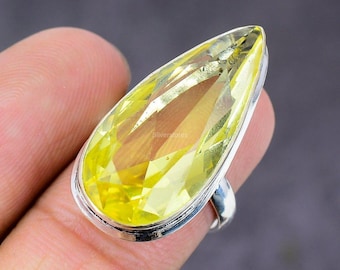 Lemon Topaz Yellow Band Ring Handcrafted 925 Sterling Silver JewelryLemon Topaz Handcrafted Ring 925 Sterling Silver Yellow Stone Jewelry