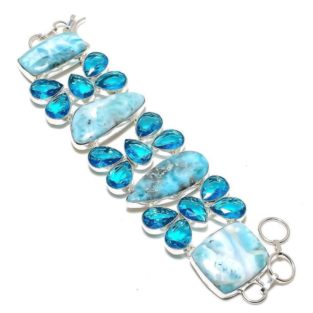 Marvelous Caribéenne Larimar Pierre 925 Argent Sterling Handmade