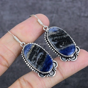 Precious Sodalite Earrings, Blue Gemstone Earrings, Drop & Dangle Earrings, 925 Sterling Silver Jewelry, Birthday Gift, Earrings For Sister