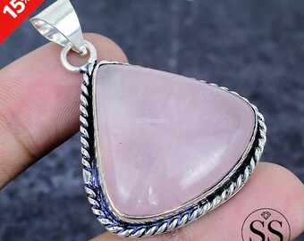 Natural Rose Quartz Pendant. Pear Shape Pink Gemstones, 925 Sterling Silver Jewelry Pendant, Gift Pendant For Women