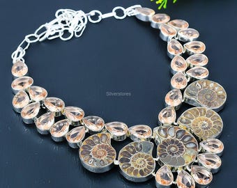 Exquisite Ammonite Necklace, Brown Gemstone Necklace, Chain Necklace, 925 Sterling Silver Jewelry, Anniversary Gift, Necklace For Her