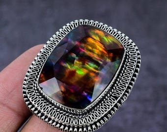Ammolite Designer Band Ring Multi Color Gemstone Solid 925 Sterling Silver Jewelry