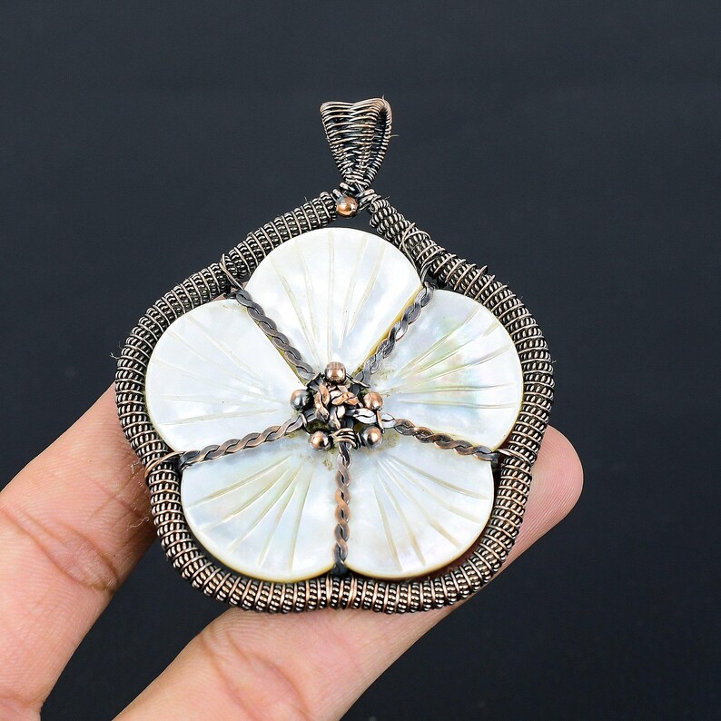 Natural Mother of Pearl Wire Wrap Pendant, Gemstone Pendant, White ...