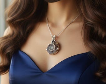 Natural Ammonite Pendant, Brown Gemstone Pendant, Pendant, 925 Sterling Silver Jewelry, Wedding Anniversary Gift, Pendant For Her