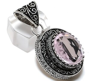 Pendentif Fait Main Argent Sterling 925 Avec Kunzite Rose - Bijou Pierre Précieuse
