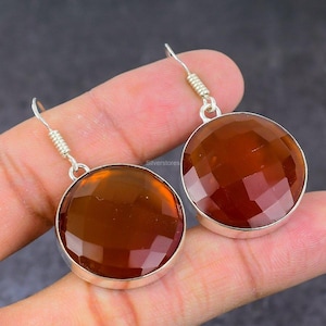 Natural Carnelian Earrings, Red Gemstone Earrings, Drop & Dangle Earrings, 925 Sterling Silver Jewelry, Engagement Gift, Earrings For Wife