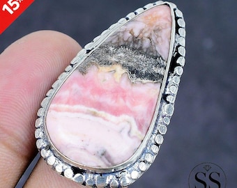 Natural Rhodochrosite Rings, Leaf Shape Pink Gemstones, 925 Sterling Silver Jewelry Ring, Partywear Ring For Women