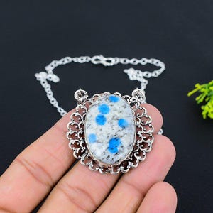 Natural Azurite Necklace, White Gemstone Necklace, Chain Necklace, 925 Sterling Silver Jewelry, Birthday Gift, Necklace For Daughter