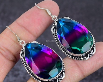 Faceted Tourmaline Earrings, Pear Shape Gemstones Earrings, 925 Sterling Silver Hook Earring, Birthday Gift, Earrings For Her