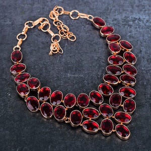 Rare Natural Garnet Necklace, Gemstone Necklace, Red Chain Necklace, Copper Jewelry, Wedding Anniversary Gift, Necklace For Mother