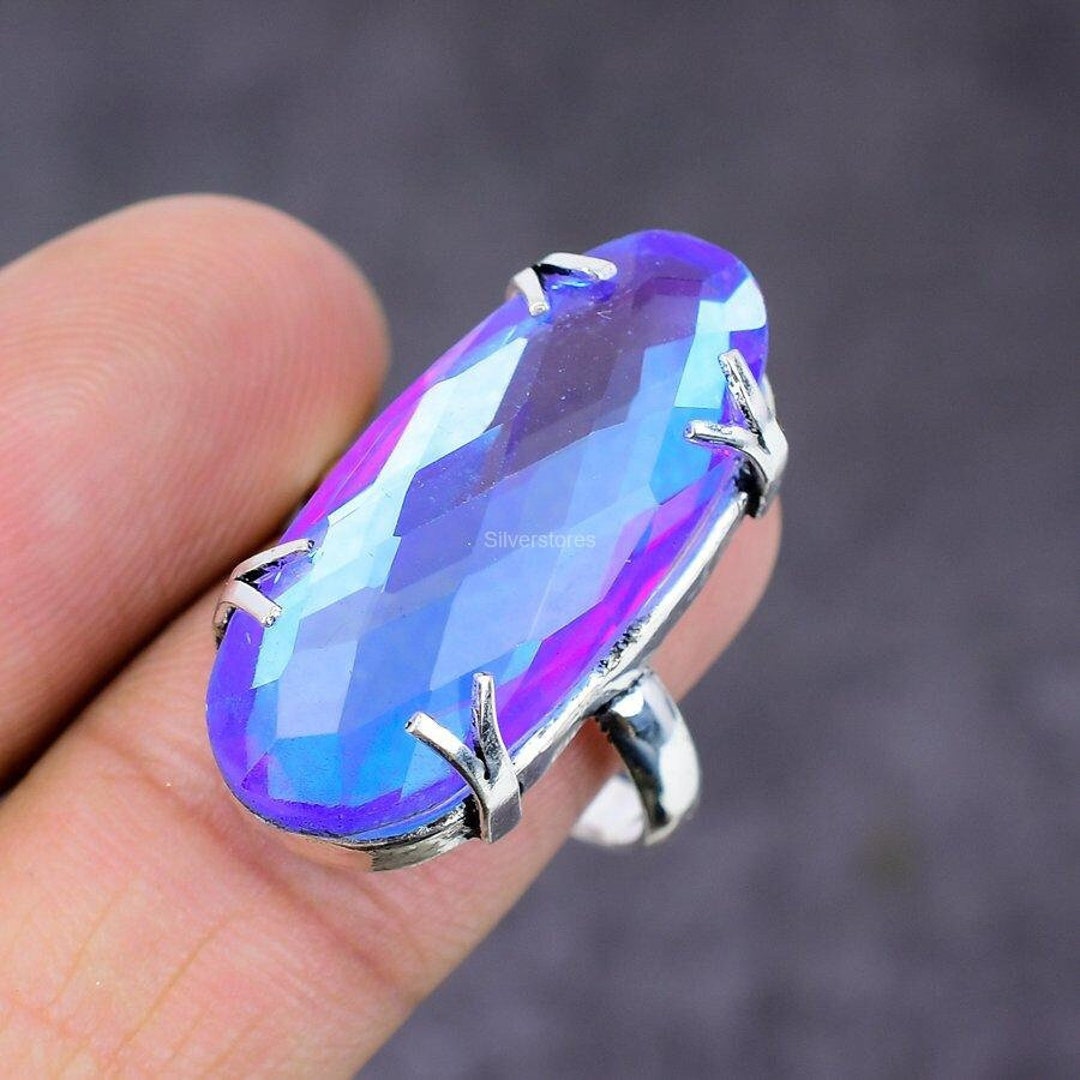 Topaz Color Ring Natural Mystic Topaz Ring, Multi Color Gemstone Ring, Band Ring, 925 ...