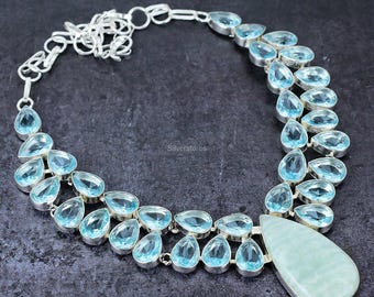 Rare Amazonite Necklace, Blue Gemstone Necklace, Chain Necklace, 925 Sterling Silver Jewelry, Birthday Gift, Necklace For Mother
