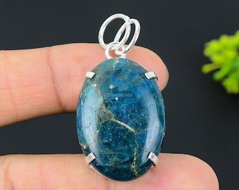 Natural Apatite Pendant, Oval Shape Blue Gemstone Pendant, 925 Sterling Silver Jewelry, Anniversary Gift, Pendant For Her, Gift For Mother