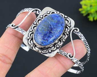 Natural Lapis Lazuli Gemstone Bracelet, Bangle Adjustable Bracelet, 925 Sterling Silver Jewelry, Wedding Gift, Bracelet For Daughter