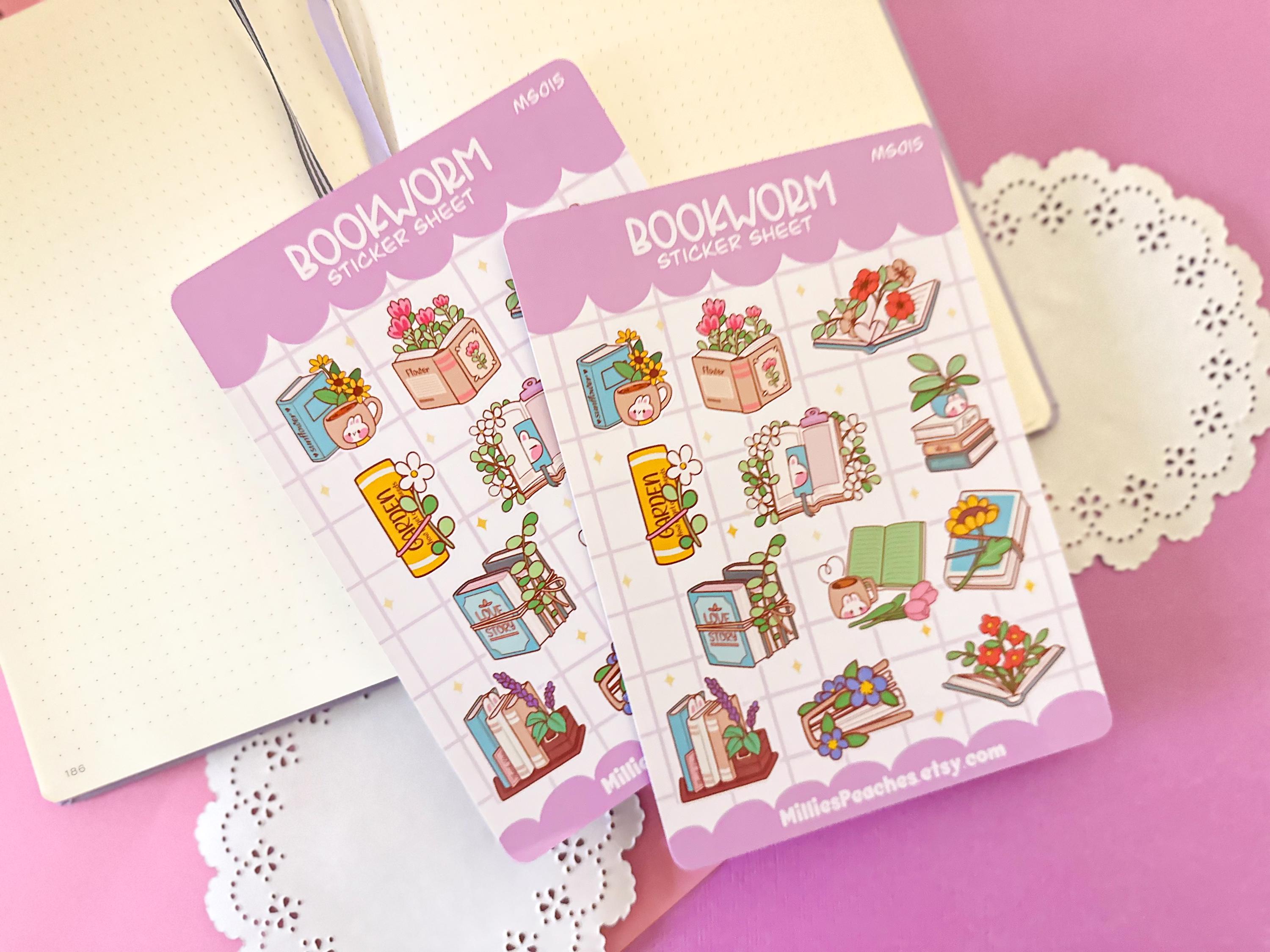 Bookworm Sticker Sheet: Kawaii Planner Stickers (4x5 Inches) - Etsy