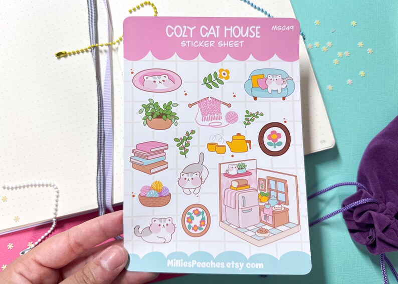 Cozy Cat House Sticker Sheet: Kawaii Planner Stickers - Etsy