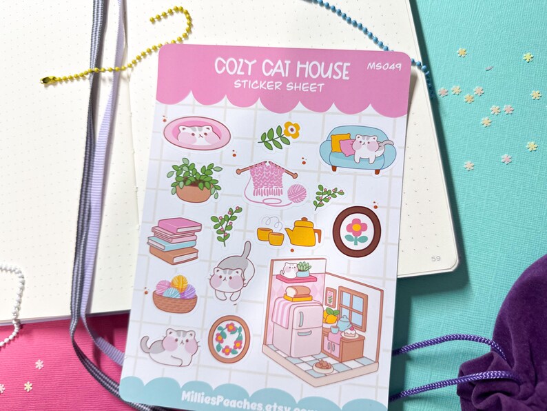 Cozy Cat House Sticker Sheet: Kawaii Planner Stickers - Etsy