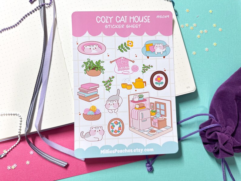 Cozy Cat House Sticker Sheet: Kawaii Planner Stickers - Etsy