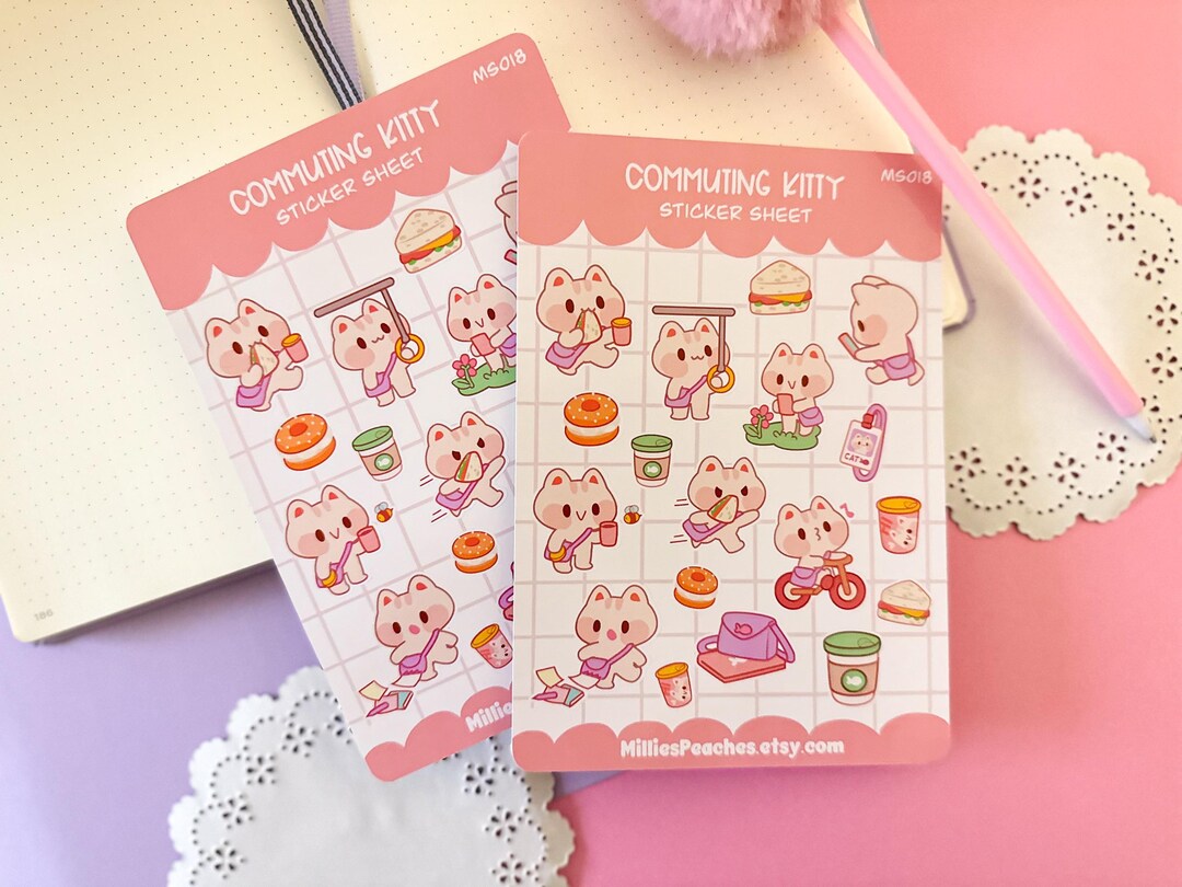 Commuting Kitty Sticker Sheet, Planner Stickers, Journal Stickers ...