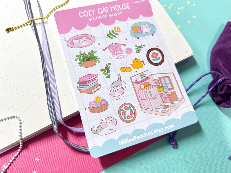 Cozy Cat House Sticker Sheet: Kawaii Planner Stickers - Etsy
