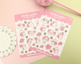 Sakura Bunny Sticker Sheet: Kawaii Planner Stickers