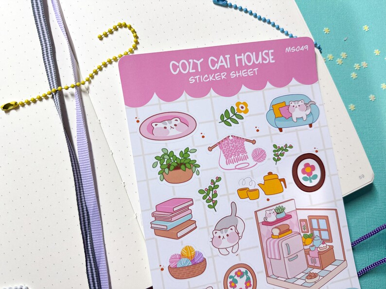 Cozy Cat House Sticker Sheet: Kawaii Planner Stickers - Etsy
