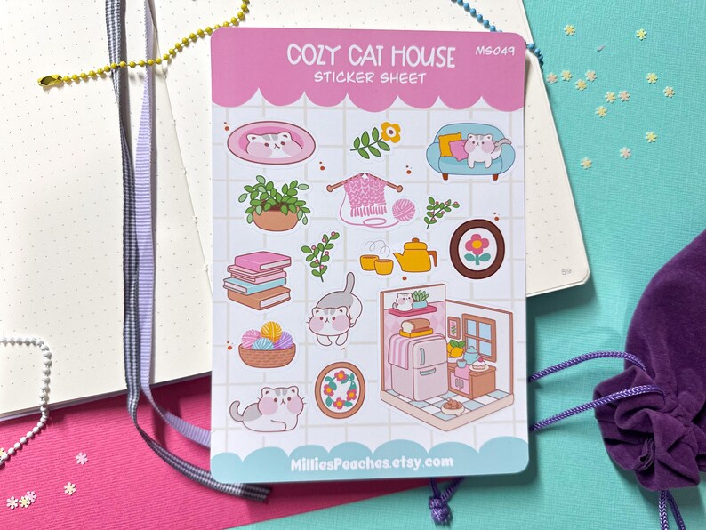 Cozy Cat House Sticker Sheet: Kawaii Planner Stickers - Etsy