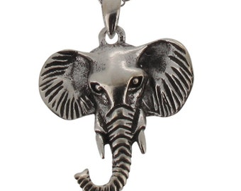 Sterling Silver Elephant Head Pendant and Chain 925