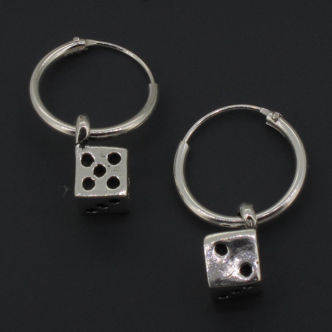 Sterling Silver Dice Charm Hoop Earrings 925 12mm Diameter Etsy