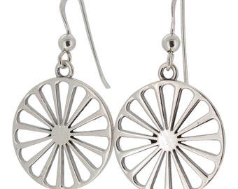 Sterling Silver Flower Disk Drop Earrings 925