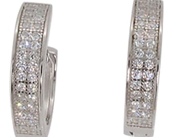 Sterling Silver Huggie Earrings set with CZ Crystal - 925