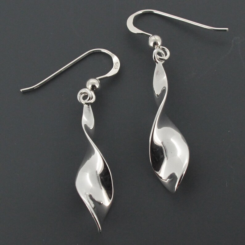 Sterling Silver Twist Drop Earrings 925 image 3