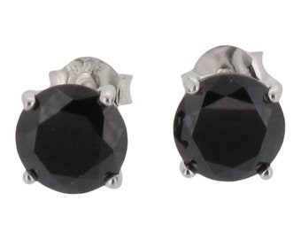 Sterling Silver Basket Set Black Crystal Stud Earrings 7mm