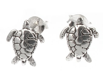 Sterling Silver Turtle Stud Earrings 925