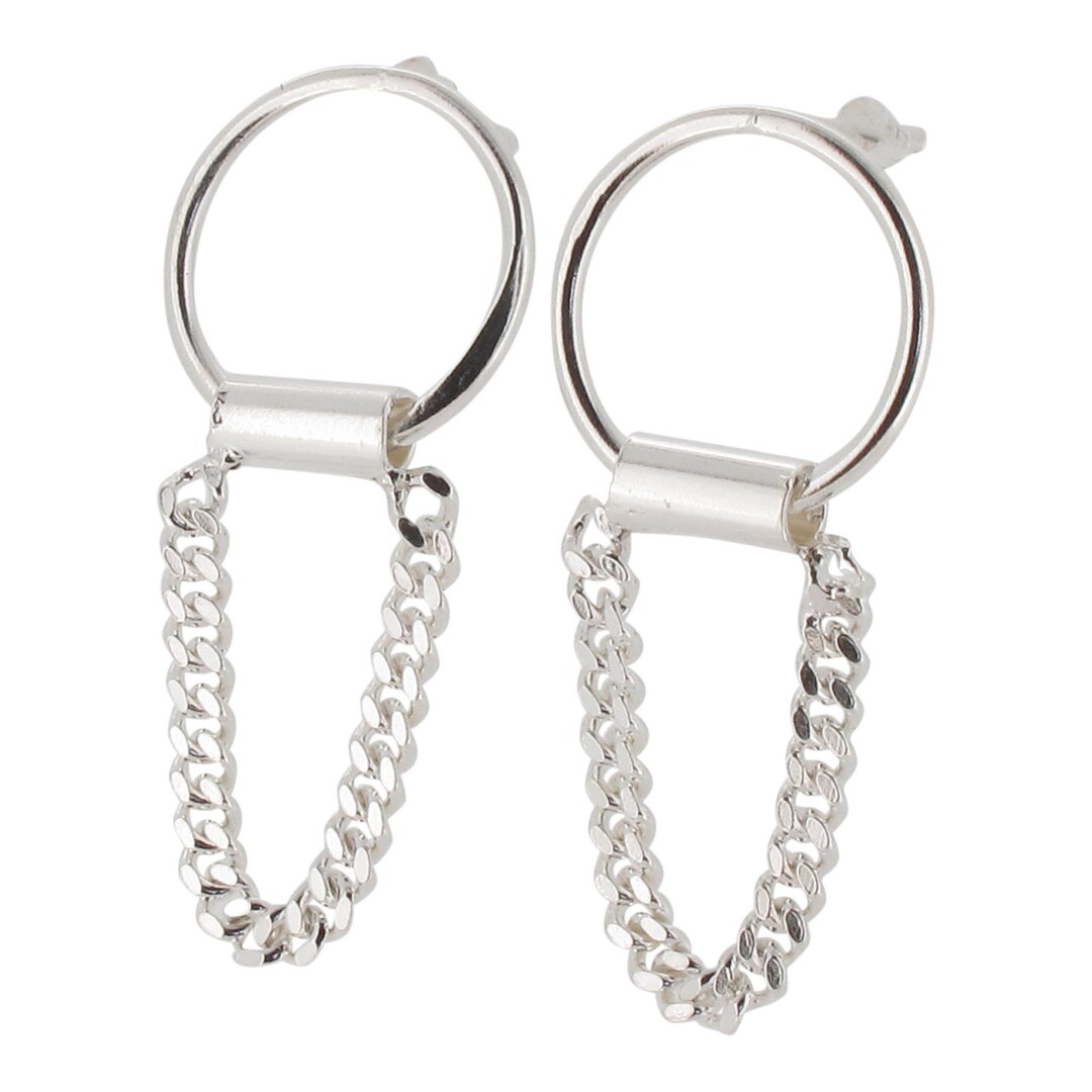 Sterling Silver Circle and Chain Link Earrings 925 Etsy