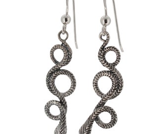 Sterling Silver Snake Drop Earrings 925