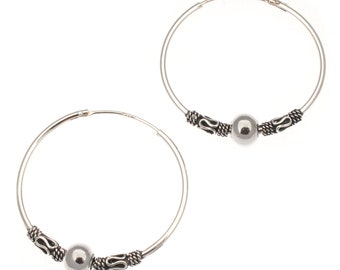 Sterling Silver 27mm Indo Bali Style Hoop Earrings with Ball