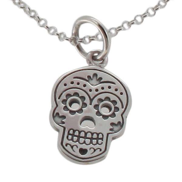 Pendentif et chaîne en argent sterling 925 avec tête de mort en sucre