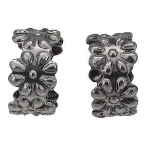 Sterling Silver Ear Cuff with Oxidized Flower Design - Pair - 925